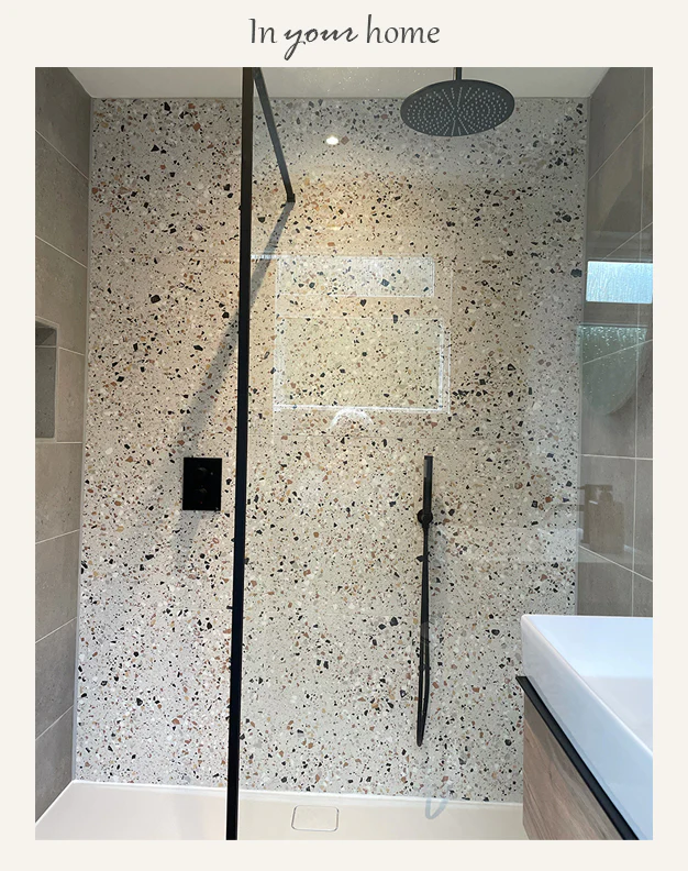Terrazzo Ivory Stone Effect Porcelain Tiles - Image 3